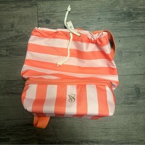 Victoria's Secret Coral and Light Pink Striped Travel Bag cooler new